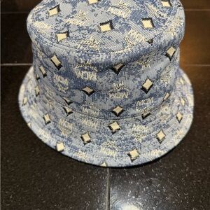 MCM Denim Blue and Cream Patterned Bucket Hat